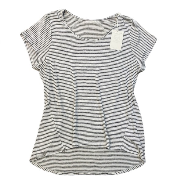 Garnet Hill NWT 100% Organic Linen Scoop Neck Striped T Shirt Quiet Luxury XL - Picture 2 of 8